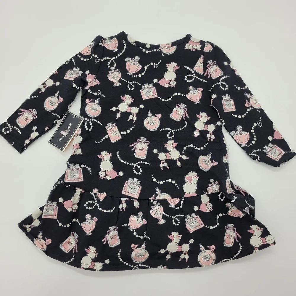 Gymboree Dress Black Pink Long Sleeve Tres Chic Collection Print Size 12-18m NEW